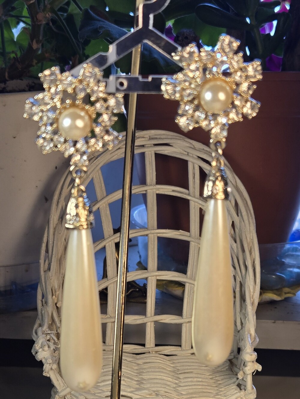 Gold Tone and Pearl Drop Statement Earrings